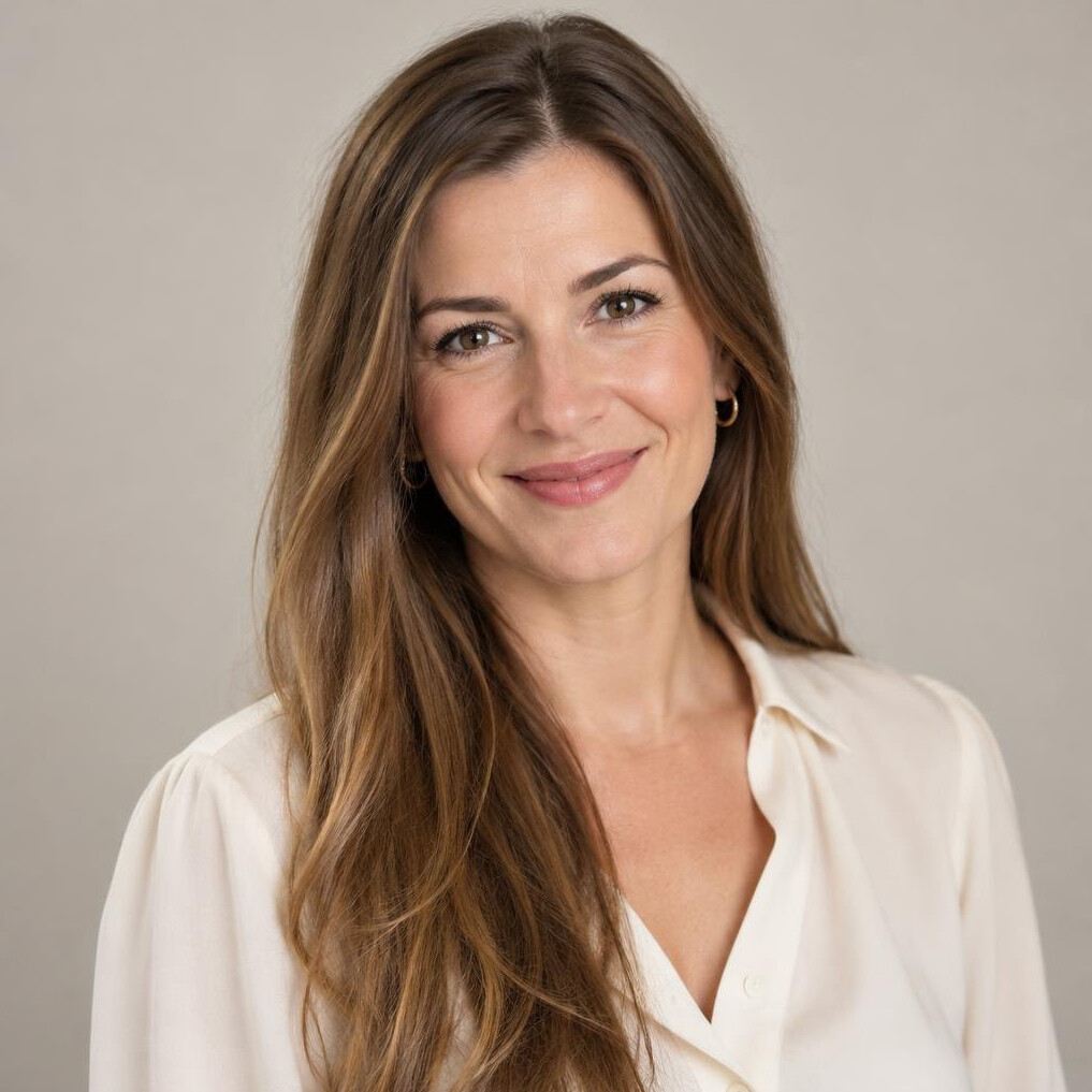 Woman with long hair smiling warmly